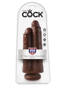 King Cock 9 Inch Two Cocks One Hole (Option: Brown)