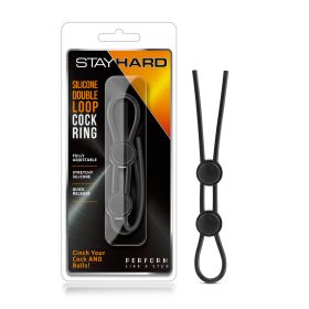 Stay Hard Silicone Double Loop Cock Ring (Option: Black)