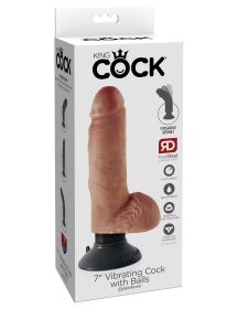 King Cock 7 Inch Vibrating Cock With Balls (Option: Tan)